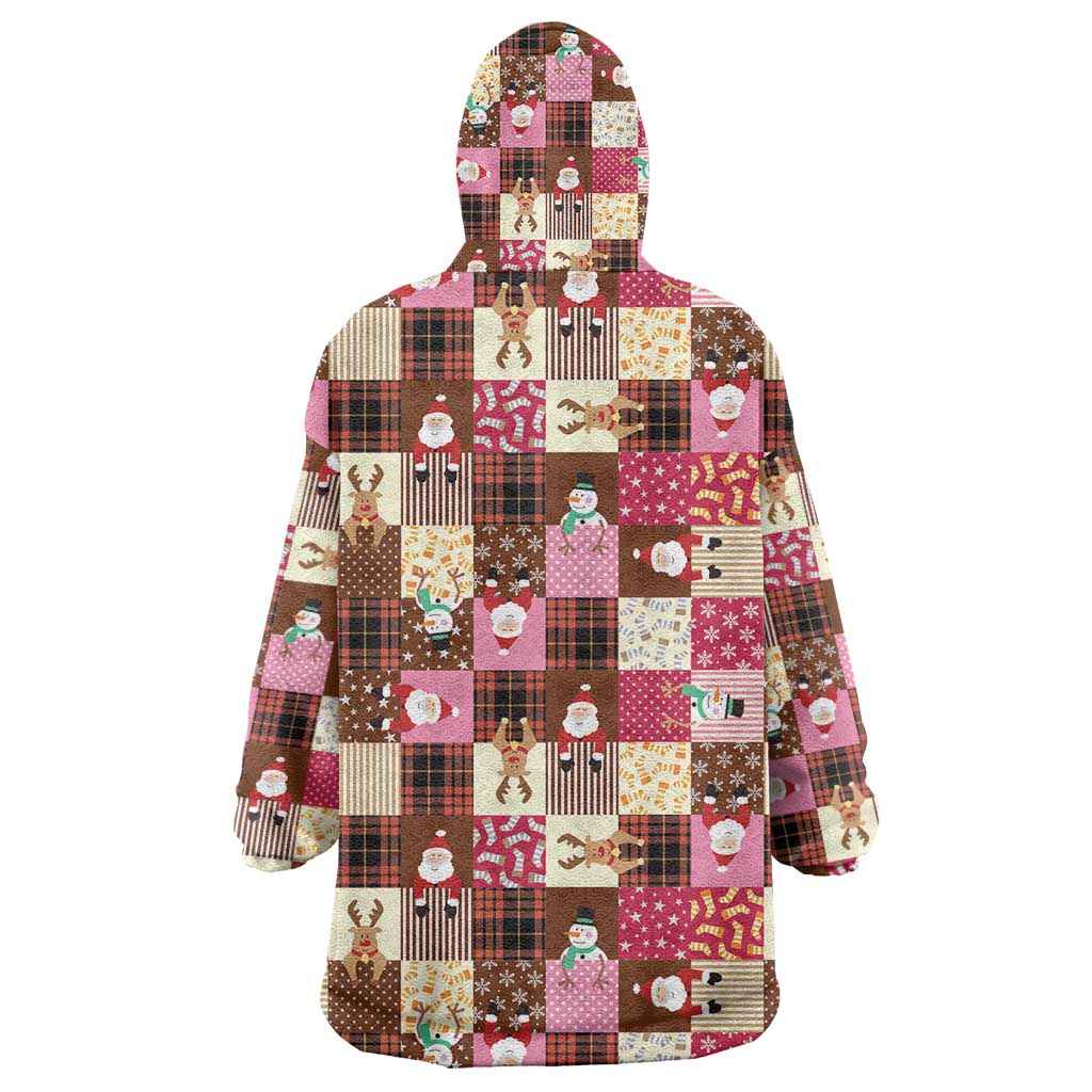 Christmas Patchwork Fake Tuxedo Wearable Blanket Hoodie Santa and Reindeer Pink Plaid Style - Wonder Print Shop
