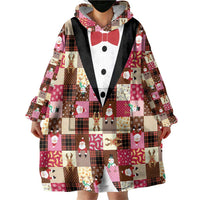 Christmas Patchwork Fake Tuxedo Wearable Blanket Hoodie Santa and Reindeer Pink Plaid Style - Wonder Print Shop