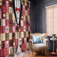 Christmas Patchwork Fake Tuxedo Window Curtain Santa and Reindeer Pink Plaid Style - Wonder Print Shop
