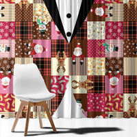 Christmas Patchwork Fake Tuxedo Window Curtain Santa and Reindeer Pink Plaid Style - Wonder Print Shop
