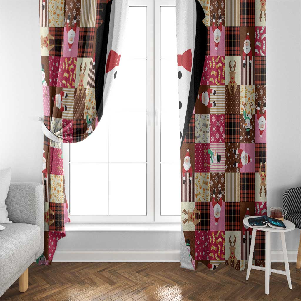 Christmas Patchwork Fake Tuxedo Window Curtain Santa and Reindeer Pink Plaid Style - Wonder Print Shop