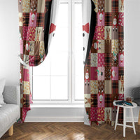Christmas Patchwork Fake Tuxedo Window Curtain Santa and Reindeer Pink Plaid Style - Wonder Print Shop