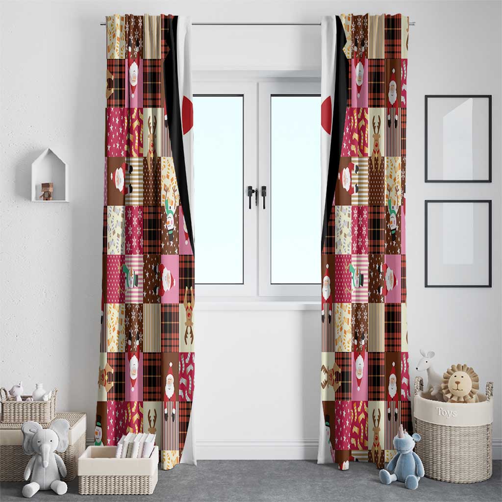 Christmas Patchwork Fake Tuxedo Window Curtain Santa and Reindeer Pink Plaid Style - Wonder Print Shop