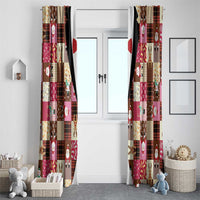Christmas Patchwork Fake Tuxedo Window Curtain Santa and Reindeer Pink Plaid Style - Wonder Print Shop