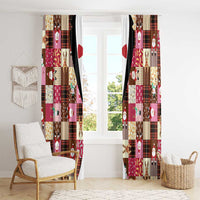 Christmas Patchwork Fake Tuxedo Window Curtain Santa and Reindeer Pink Plaid Style - Wonder Print Shop