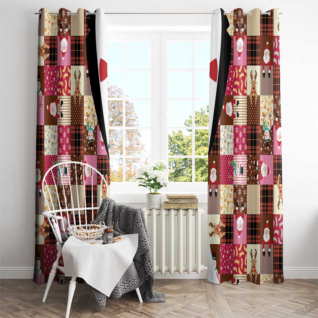 Christmas Patchwork Fake Tuxedo Window Curtain Santa and Reindeer Pink Plaid Style - Wonder Print Shop