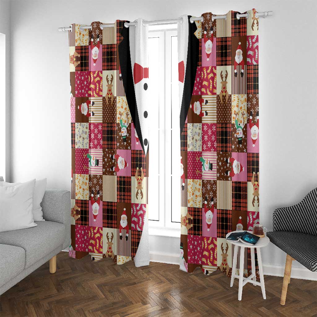 Christmas Patchwork Fake Tuxedo Window Curtain Santa and Reindeer Pink Plaid Style - Wonder Print Shop