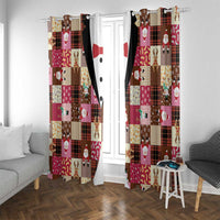 Christmas Patchwork Fake Tuxedo Window Curtain Santa and Reindeer Pink Plaid Style - Wonder Print Shop
