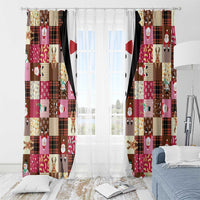 Christmas Patchwork Fake Tuxedo Window Curtain Santa and Reindeer Pink Plaid Style - Wonder Print Shop