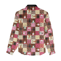 Christmas Patchwork Fake Tuxedo Women Casual Shirt Santa and Reindeer Pink Plaid Style - Wonder Print Shop