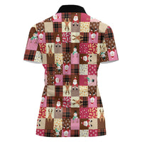 Christmas Patchwork Fake Tuxedo Women Polo Shirt Santa and Reindeer Pink Plaid Style - Wonder Print Shop