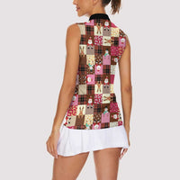 Christmas Patchwork Fake Tuxedo Women Sleeveless Polo Shirt Santa and Reindeer Pink Plaid Style - Wonder Print Shop