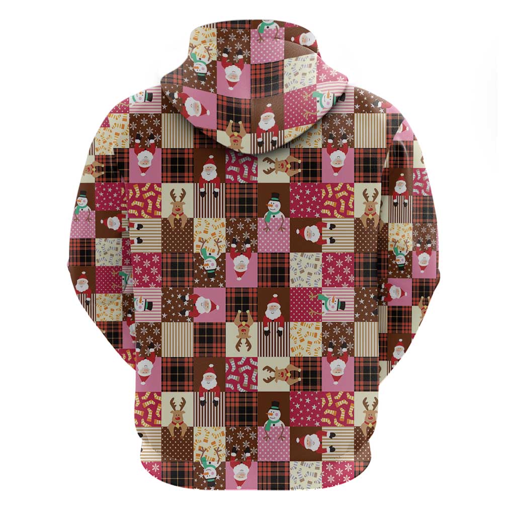 Christmas Patchwork Fake Tuxedo Zip Hoodie Santa and Reindeer Pink Plaid Style - Wonder Print Shop