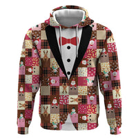 Christmas Patchwork Fake Tuxedo Zip Hoodie Santa and Reindeer Pink Plaid Style - Wonder Print Shop
