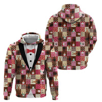 Christmas Patchwork Fake Tuxedo Zip Hoodie Santa and Reindeer Pink Plaid Style - Wonder Print Shop