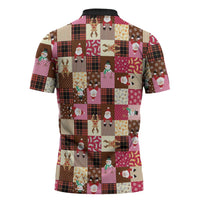 Christmas Patchwork Fake Tuxedo Zipper Polo Shirt Santa and Reindeer Pink Plaid Style - Wonder Print Shop