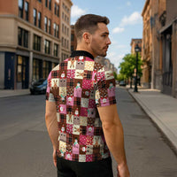 Christmas Patchwork Fake Tuxedo Zipper Polo Shirt Santa and Reindeer Pink Plaid Style - Wonder Print Shop