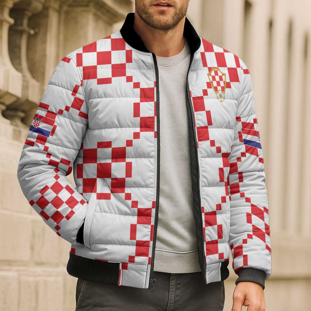 Custom World Football 2026 Croatia Bomber Puffer Jacket Hrvatska Checkerboard Style - Wonder Print Shop