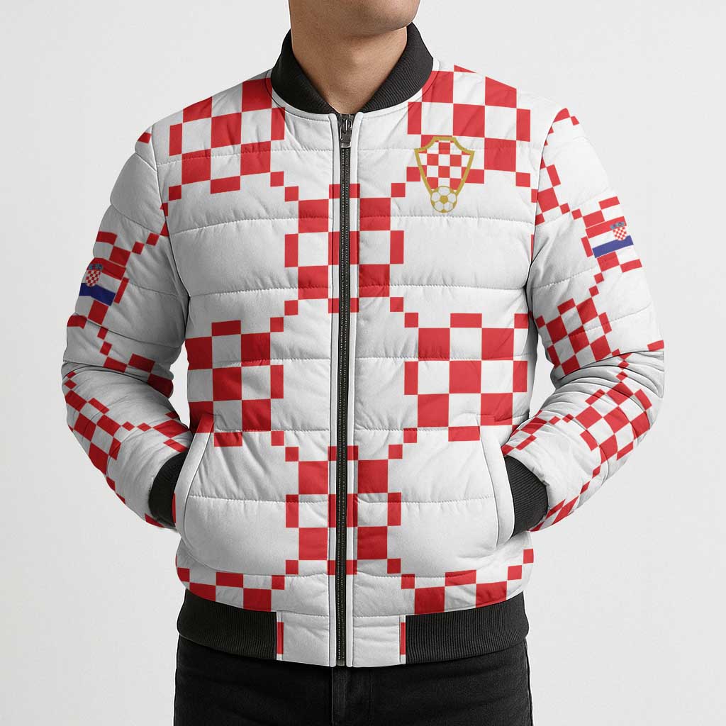 Custom World Football 2026 Croatia Bomber Puffer Jacket Hrvatska Checkerboard Style - Wonder Print Shop