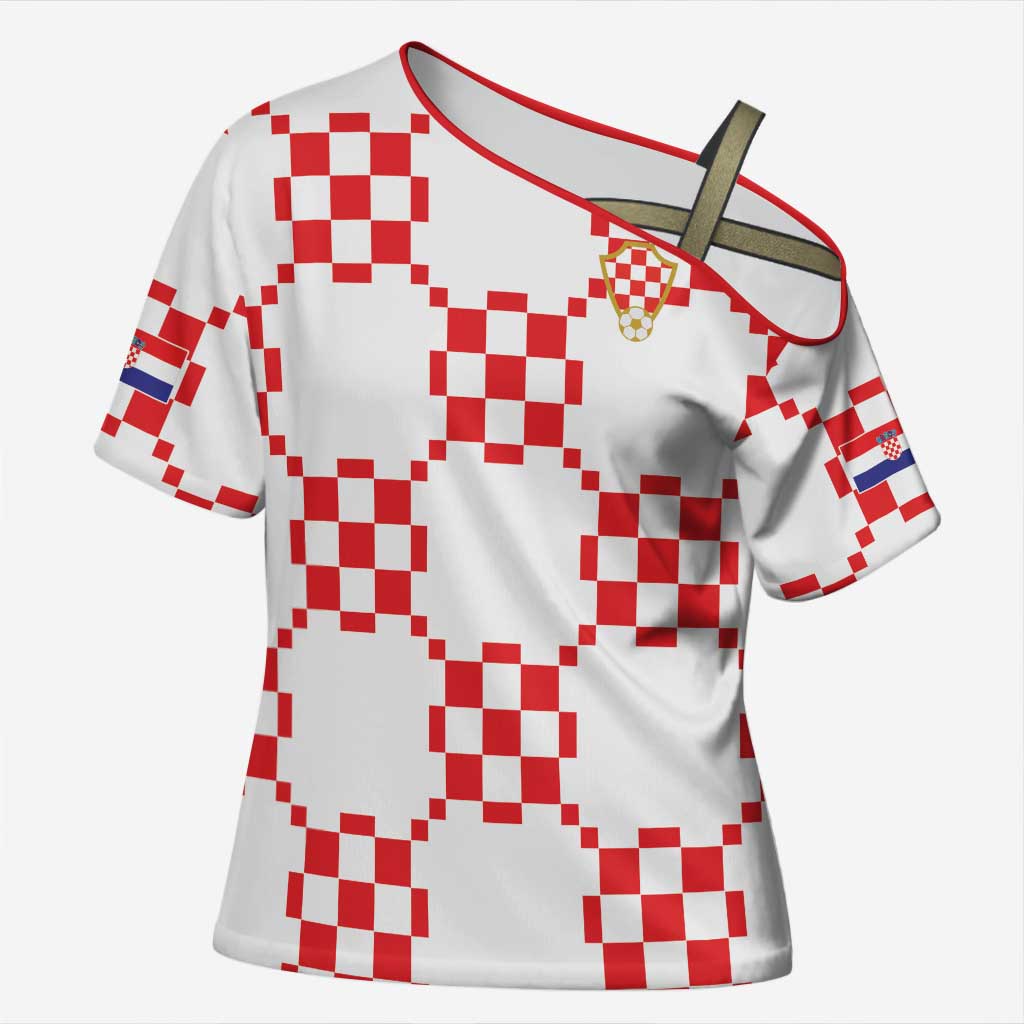 Custom World Football 2026 Croatia Cross Shoulder Shirt Hrvatska Checkerboard Style - Wonder Print Shop