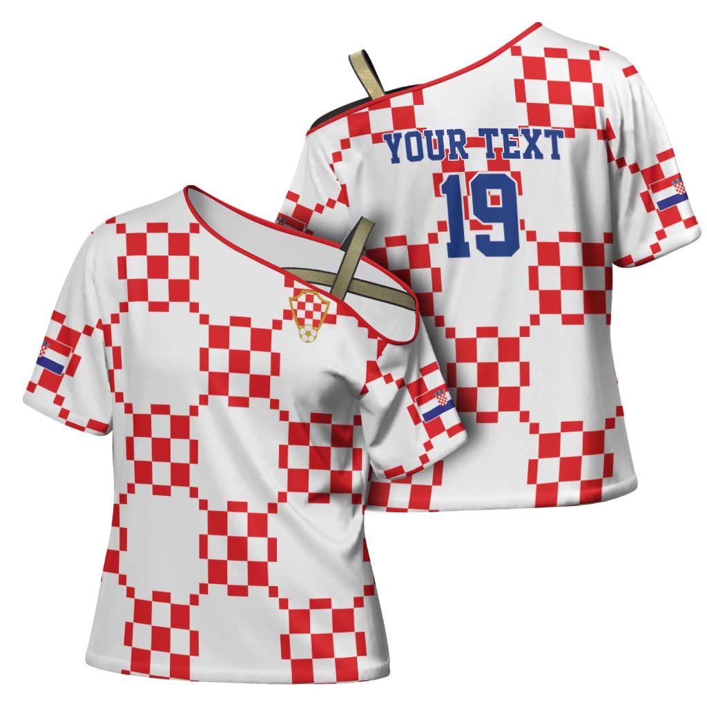 Custom World Football 2026 Croatia Cross Shoulder Shirt Hrvatska Checkerboard Style - Wonder Print Shop
