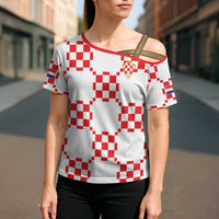 Custom World Football 2026 Croatia Cross Shoulder Shirt Hrvatska Checkerboard Style - Wonder Print Shop