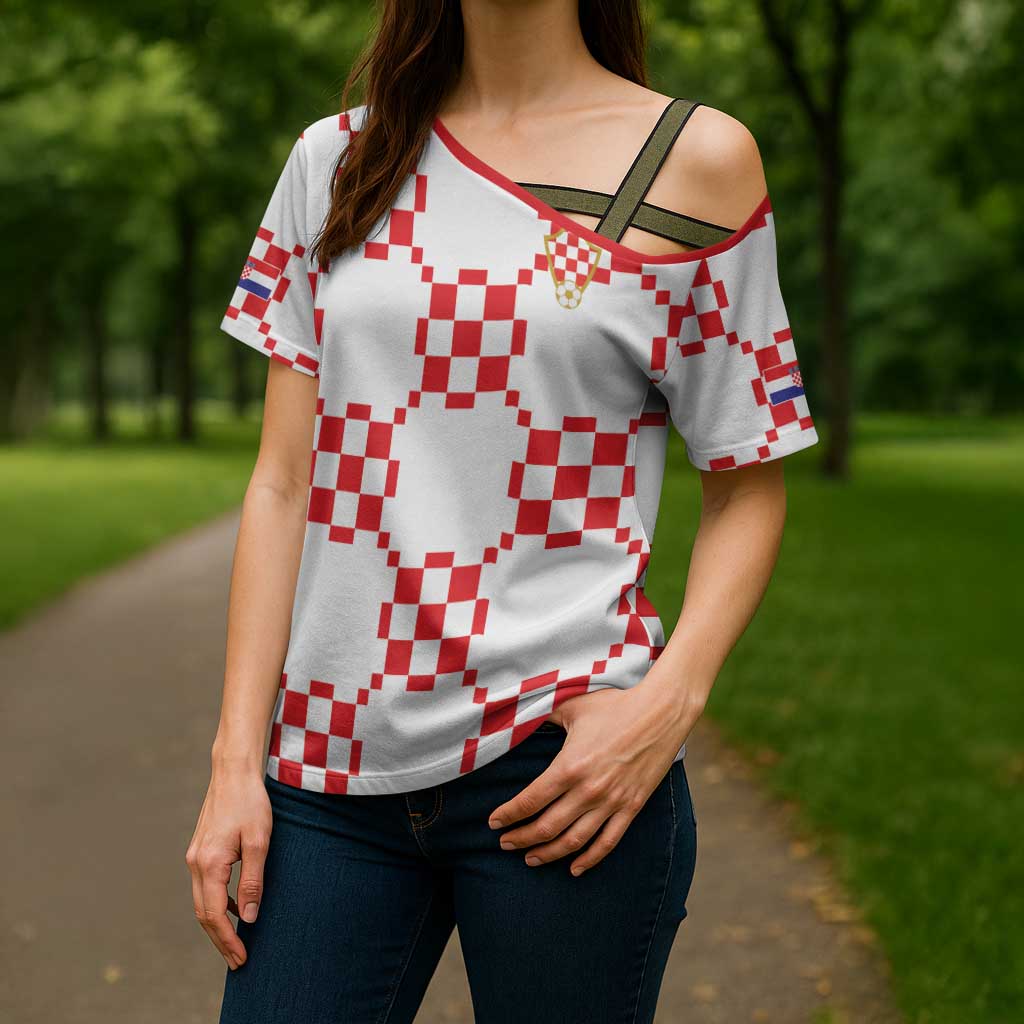 Custom World Football 2026 Croatia Cross Shoulder Shirt Hrvatska Checkerboard Style - Wonder Print Shop