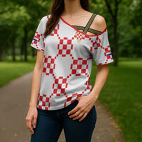 Custom World Football 2026 Croatia Cross Shoulder Shirt Hrvatska Checkerboard Style - Wonder Print Shop