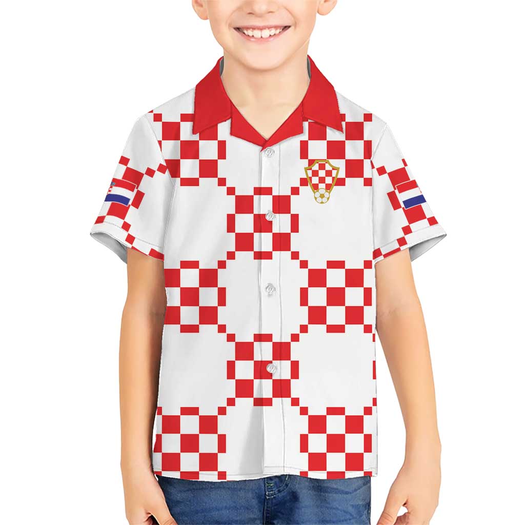 Custom World Football 2026 Croatia Kid Hawaiian Shirt Hrvatska Checkerboard Style - Wonder Print Shop