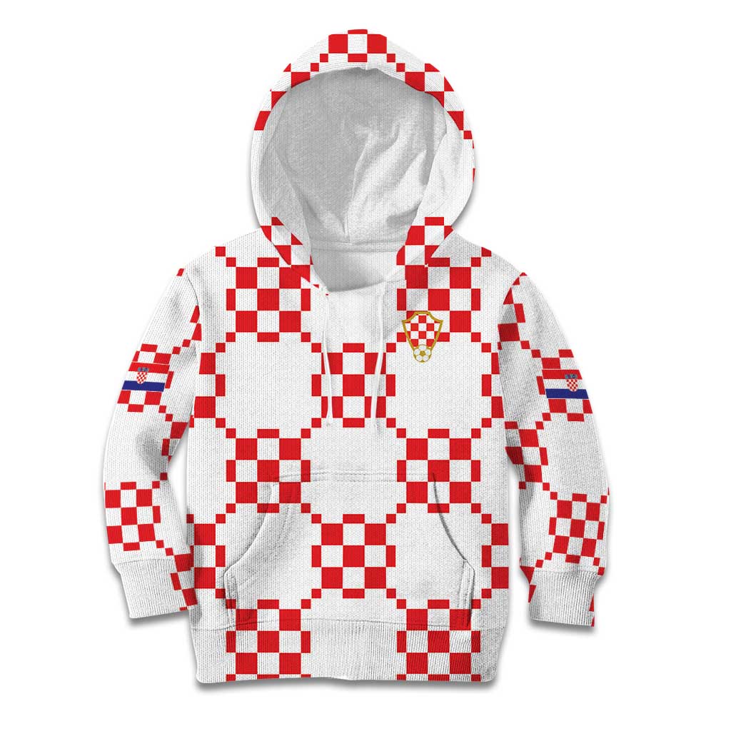 Custom World Football 2026 Croatia Kid Hoodie Hrvatska Checkerboard Style - Wonder Print Shop