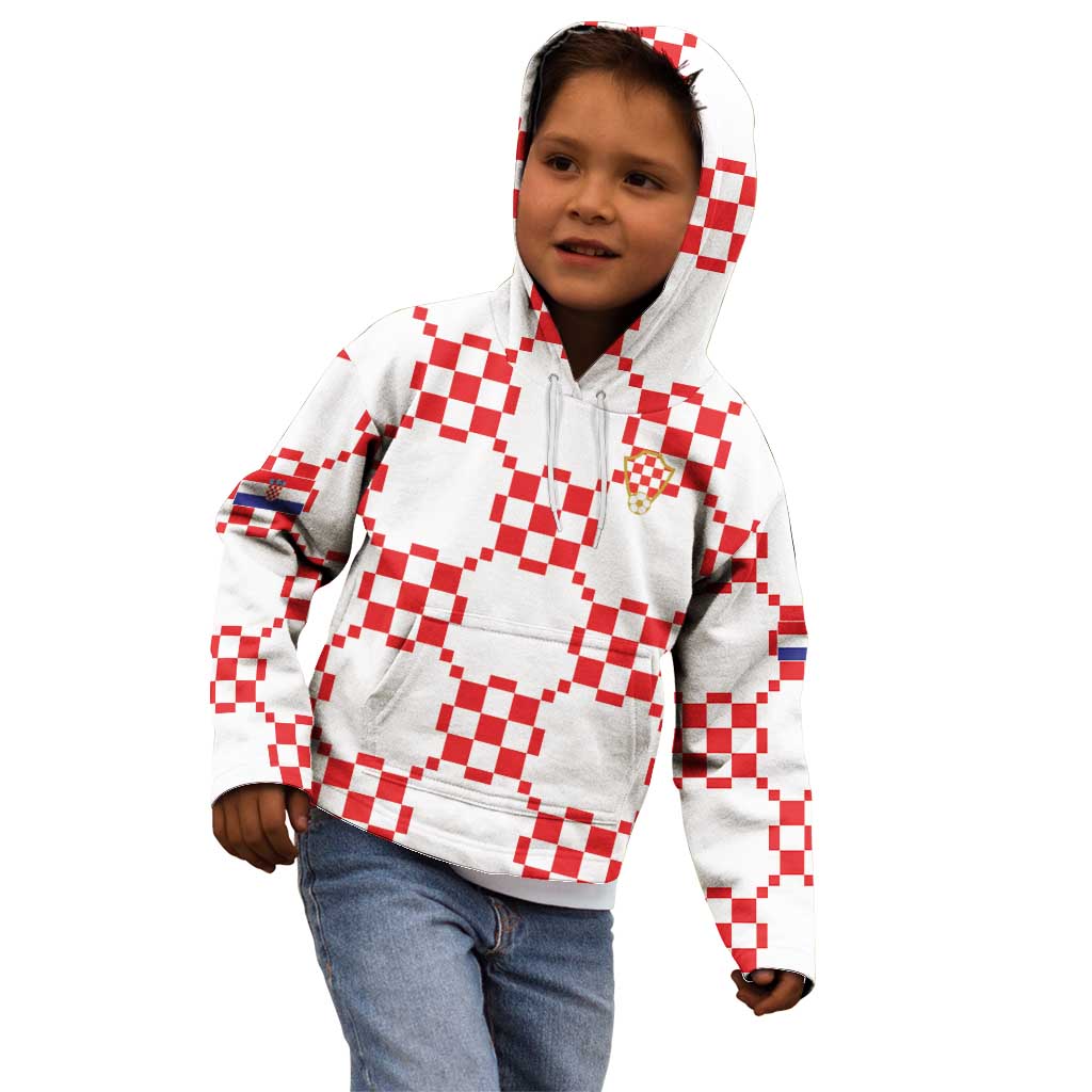 Custom World Football 2026 Croatia Kid Hoodie Hrvatska Checkerboard Style - Wonder Print Shop
