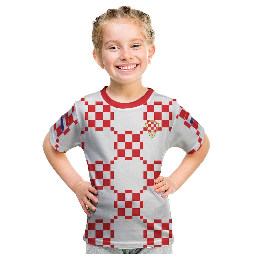 Custom World Football 2026 Croatia Kid T Shirt Hrvatska Checkerboard Style - Wonder Print Shop