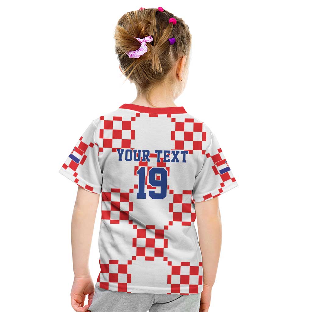Custom World Football 2026 Croatia Kid T Shirt Hrvatska Checkerboard Style - Wonder Print Shop