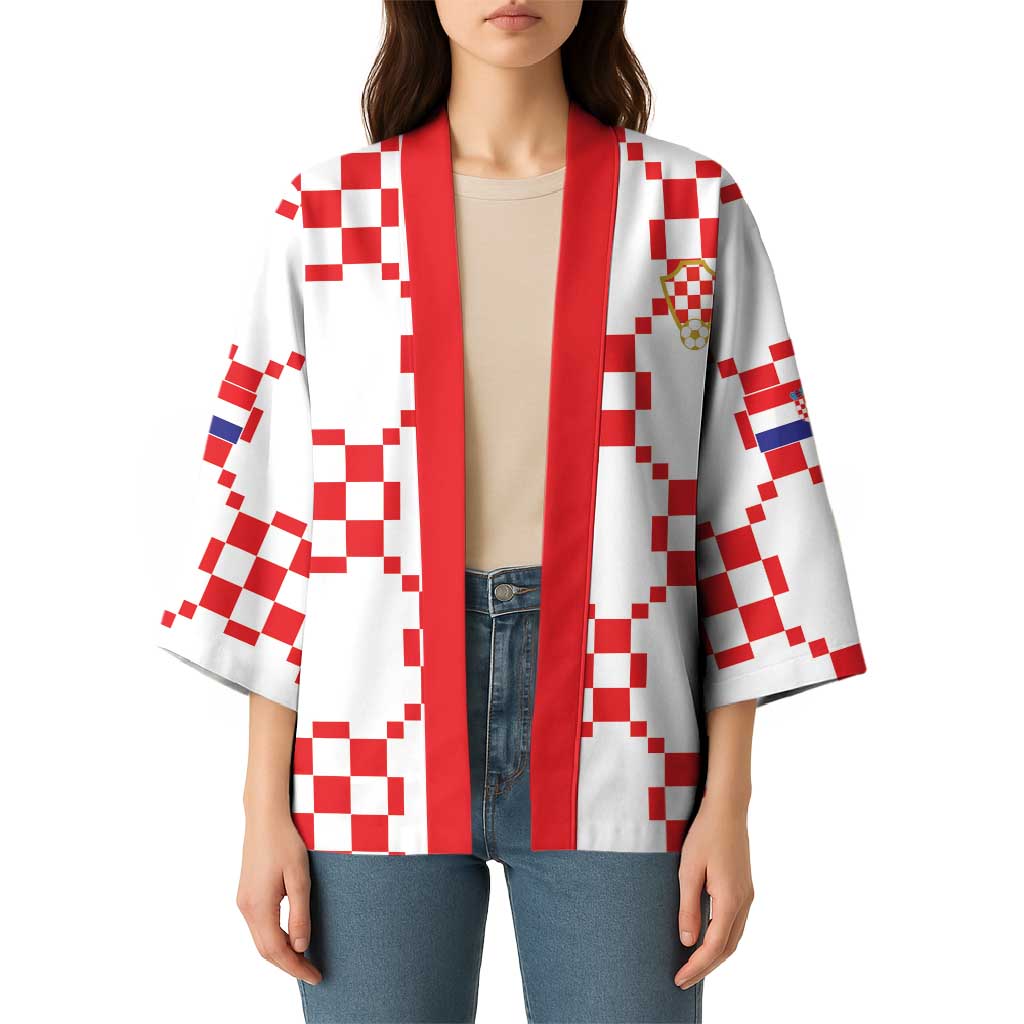 Custom World Football 2026 Croatia Kimono Hrvatska Checkerboard Style - Wonder Print Shop