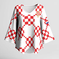 Custom World Football 2026 Croatia Kimono Sleeve Blouse Hrvatska Checkerboard Style - Wonder Print Shop