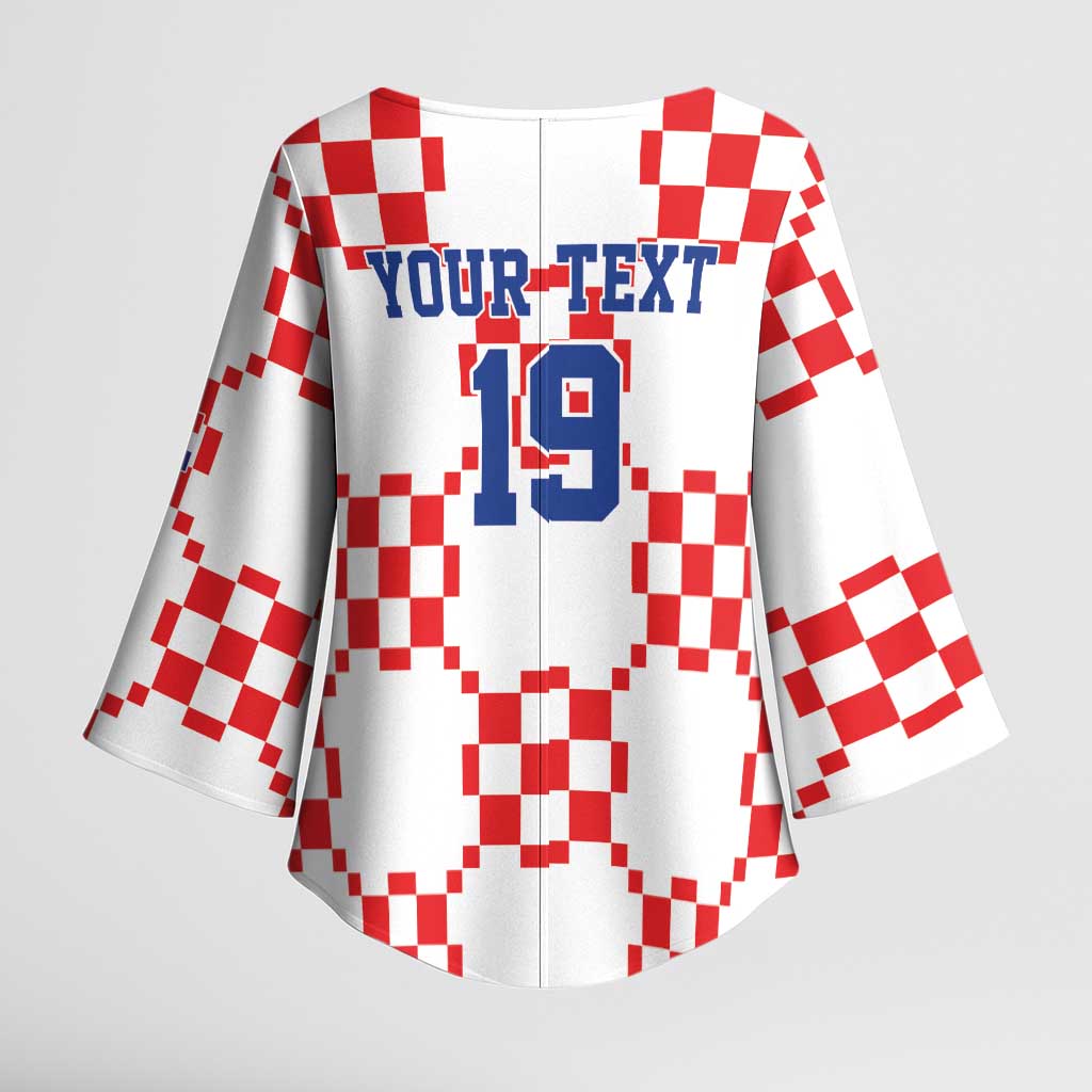 Custom World Football 2026 Croatia Kimono Sleeve Blouse Hrvatska Checkerboard Style - Wonder Print Shop