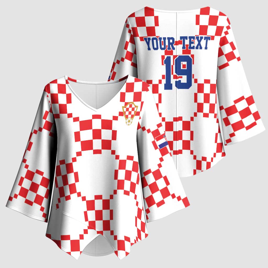 Custom World Football 2026 Croatia Kimono Sleeve Blouse Hrvatska Checkerboard Style - Wonder Print Shop