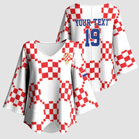 Custom World Football 2026 Croatia Kimono Sleeve Blouse Hrvatska Checkerboard Style - Wonder Print Shop