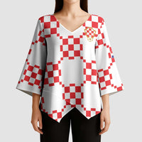 Custom World Football 2026 Croatia Kimono Sleeve Blouse Hrvatska Checkerboard Style - Wonder Print Shop