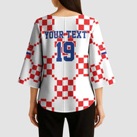 Custom World Football 2026 Croatia Kimono Sleeve Blouse Hrvatska Checkerboard Style - Wonder Print Shop