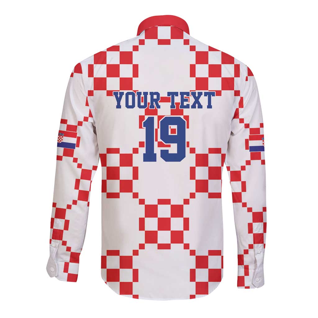 Custom World Football 2026 Croatia Long Sleeve Button Shirt Hrvatska Checkerboard Style - Wonder Print Shop