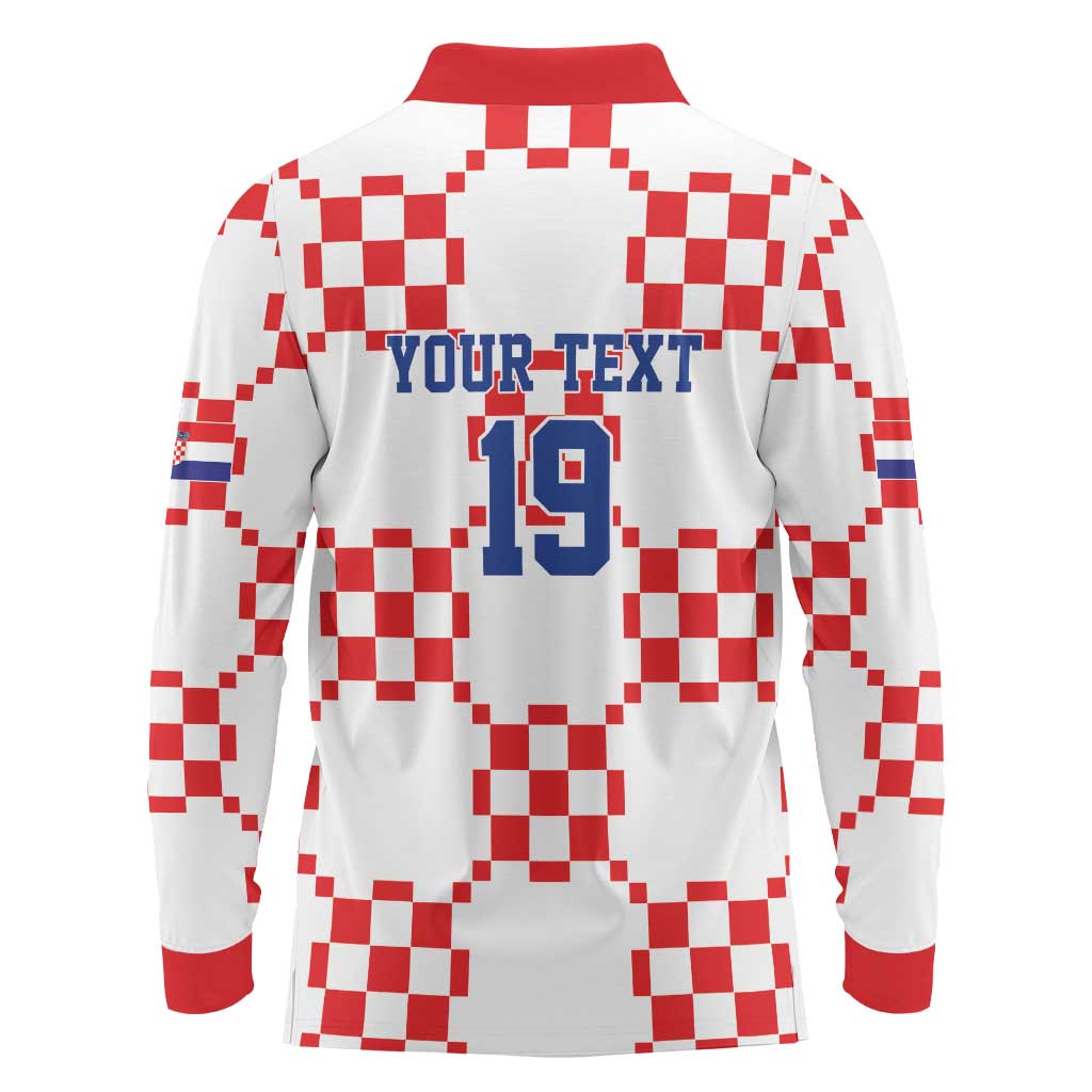 Custom World Football 2026 Croatia Long Sleeve Polo Shirt Hrvatska Checkerboard Style - Wonder Print Shop