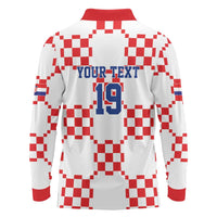 Custom World Football 2026 Croatia Long Sleeve Polo Shirt Hrvatska Checkerboard Style - Wonder Print Shop