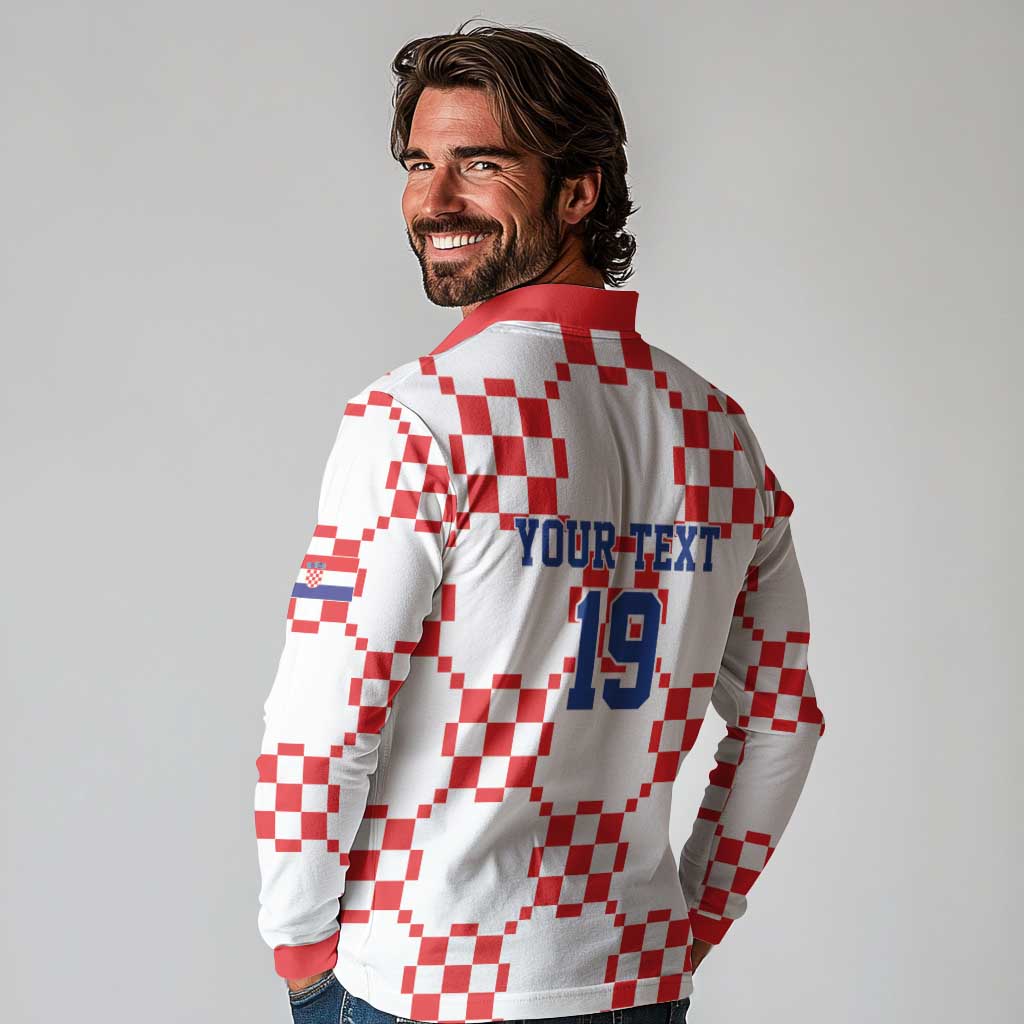 Custom World Football 2026 Croatia Long Sleeve Polo Shirt Hrvatska Checkerboard Style - Wonder Print Shop