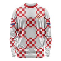 Custom World Football 2026 Croatia Long Sleeve Shirt Hrvatska Checkerboard Style - Wonder Print Shop