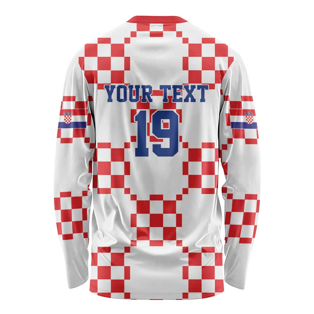 Custom World Football 2026 Croatia Long Sleeve Shirt Hrvatska Checkerboard Style - Wonder Print Shop