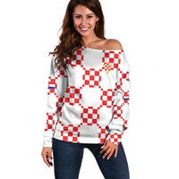 Custom World Football 2026 Croatia Off Shoulder Sweater Hrvatska Checkerboard Style - Wonder Print Shop