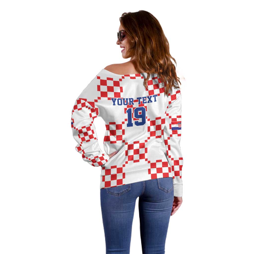 Custom World Football 2026 Croatia Off Shoulder Sweater Hrvatska Checkerboard Style - Wonder Print Shop