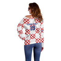 Custom World Football 2026 Croatia Off Shoulder Sweater Hrvatska Checkerboard Style - Wonder Print Shop