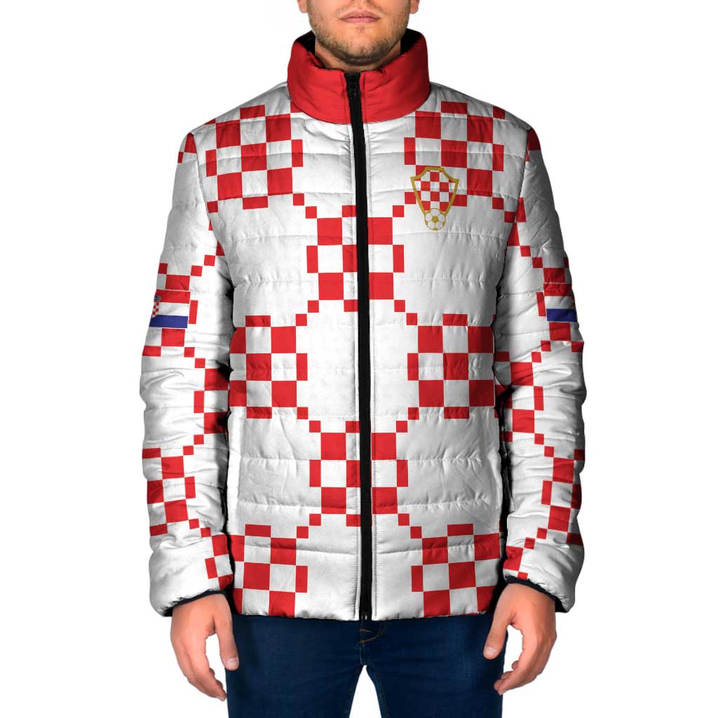Custom World Football 2026 Croatia Padded Jacket Hrvatska Checkerboard Style - Wonder Print Shop